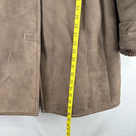 CG COLLECTION BY GALLERY Jacket Womens 1X Faux Fur Lined Button Front Coat Brown - Picture 15 of 16